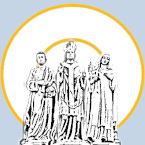 Three Saints Logo with Saints and circular background.